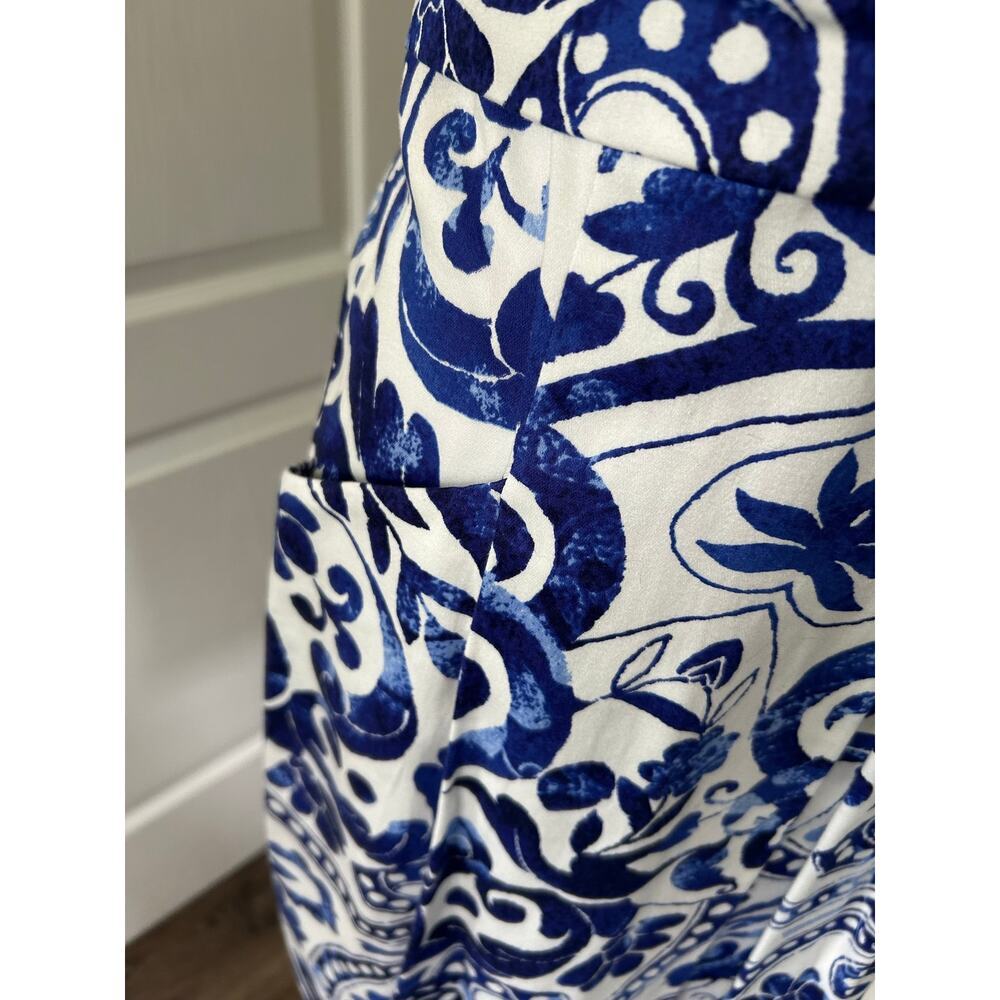 Ralph Lauren, blue and white bold floral midi sleeveless dress, size 4 - Picture 4 of 11